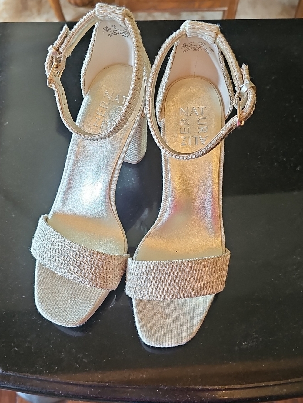 Naturalizer Neutral Woven Block Heel Sandals with Ankle Strap